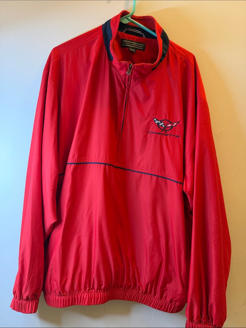 Corvette. Cutter & Buck Red Quarter-Zip Windbreaker with Navy Trim